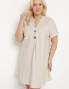 melya by melody Rochie Bej cu In tip cutie cu Mânecă Scurtă și Nasturi Effienu