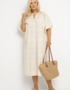 melya by melody Rochie Bej din Bumbac Oversize cu legătură la gât Tolanea
