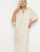 melya by melody Rochie Bej din Bumbac Oversize cu legătură la gât Tolanea