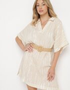 melya by melody Rochie Bej din bumbac și in cu guler Bumstolia