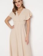 melya by melody Rochie Bej Evazată Midi cu Decolteu Petrecut Mirenal