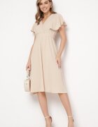 melya by melody Rochie Bej Evazată Midi cu Decolteu Petrecut Mirenal