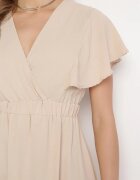 melya by melody Rochie Bej Evazată Midi cu Decolteu Petrecut Mirenal
