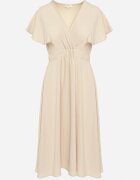melya by melody Rochie Bej Evazată Midi cu Decolteu Petrecut Mirenal