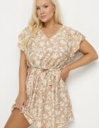 melya by melody Rochie Bej Legată cu Cureaua în Talie cu Dantelă Tolamira