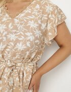 melya by melody Rochie Bej Legată cu Cureaua în Talie cu Dantelă Tolamira
