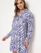 melya by melody Rochie Cămașă Alb-Bleumarin cu Nasturi cu Buzunar în Față Biorna