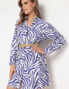 melya by melody Rochie Cămașă Alb-Bleumarin cu Nasturi cu Buzunar în Față Biorna
