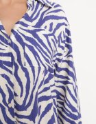 melya by melody Rochie Cămașă Alb-Bleumarin cu Nasturi cu Buzunar în Față Biorna