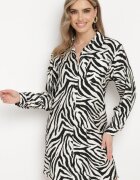 melya by melody Rochie Cămașă alb-negru încheiată cu nasturi cu buzunar în față Biorna