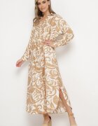 melya by melody Rochie cămașă Bej cu nasturi cu volan Lavernia