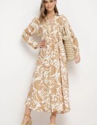 melya by melody Rochie cămașă Bej cu nasturi cu volan Lavernia