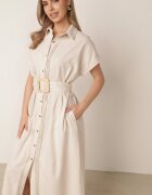 melya by melody Rochie-cămașă din bumbac cu curea în talie și buzunare Semilea Bej