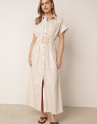 melya by melody Rochie-cămașă din bumbac cu curea în talie și buzunare Semilea Bej