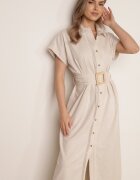 melya by melody Rochie-cămașă din bumbac cu curea în talie și buzunare Semilea Bej