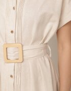 melya by melody Rochie-cămașă din bumbac cu curea în talie și buzunare Semilea Bej