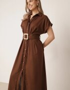 melya by melody Rochie-cămașă din bumbac cu curea în talie și buzunare Semilea Maro