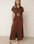 melya by melody Rochie-cămașă din bumbac cu curea în talie și buzunare Semilea Maro