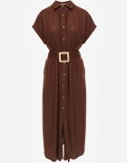 melya by melody Rochie-cămașă din bumbac cu curea în talie și buzunare Semilea Maro