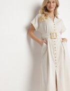 melya by melody Rochie Cămașă Jasnobej din Bumbac cu Mânecă Scurtă cu Curea Suplimentară Callira