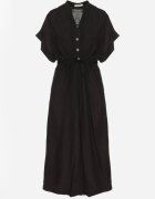 melya by melody Rochie din bumbac neagră cu top tip cămașă și șnur în talie Vikleta