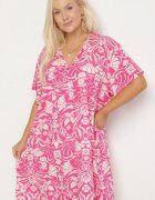 melya by melody Rochie Dreaptă Fucsia din Viscoză cu Flori cu Nasturi Liramiree