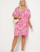 melya by melody Rochie Dreaptă Fucsia din Viscoză cu Flori cu Nasturi Liramiree