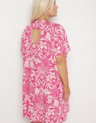 melya by melody Rochie Dreaptă Fucsia din Viscoză cu Flori cu Nasturi Liramiree