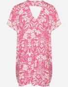 melya by melody Rochie Dreaptă Fucsia din Viscoză cu Flori cu Nasturi Liramiree