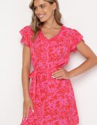 melya by melody Rochie fuchsia cu mânecă scurtă decorată cu plasă la decolteu cu o curea din material Meada