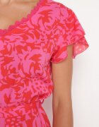 melya by melody Rochie fuchsia cu mânecă scurtă decorată cu plasă la decolteu cu o curea din material Meada