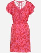 melya by melody Rochie fuchsia cu mânecă scurtă decorată cu plasă la decolteu cu o curea din material Meada