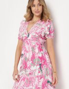 melya by melody Rochie Fucsia Cloche din Viscoză cu Mânecă Scurtă și Elastic Cusut în Talie Zenellanea