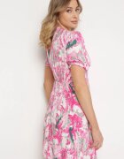melya by melody Rochie Fucsia Cloche din Viscoză cu Mânecă Scurtă și Elastic Cusut în Talie Zenellanea