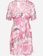 melya by melody Rochie Fucsia Cloche din Viscoză cu Mânecă Scurtă și Elastic Cusut în Talie Zenellanea