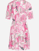 melya by melody Rochie Fucsia Cloche din Viscoză cu Mânecă Scurtă și Elastic Cusut în Talie Zenellanea