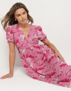 melya by melody Rochie Fucșia Midi cu Decolteu Adânc și Elastic în Talie din Viscoză Arevik