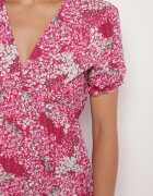 melya by melody Rochie Fucșia Midi cu Decolteu Adânc și Elastic în Talie din Viscoză Arevik
