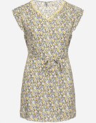 melya by melody Rochie Galbenă din Viscoză cu Flori cu Centură și Broderii Nelindia