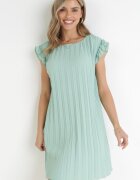 melya by melody Rochie Mini Croială Dreaptă Verde Deschis din Țesătură Plisată din Vâscoză și Bumbac Ematisa
