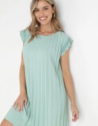 melya by melody Rochie Mini Croială Dreaptă Verde Deschis din Țesătură Plisată din Vâscoză și Bumbac Ematisa