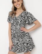 melya by melody Rochie Mini Negru-Alb din Viscoză cu Dungi Abstracte Ethikala