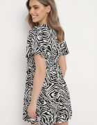 melya by melody Rochie Mini Negru-Alb din Viscoză cu Dungi Abstracte Ethikala
