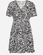 melya by melody Rochie Mini Negru-Alb din Viscoză cu Dungi Abstracte Ethikala