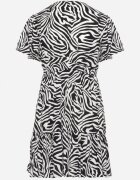 melya by melody Rochie Mini Negru-Alb din Viscoză cu Dungi Abstracte Ethikala