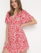 melya by melody Rochie Mini Roșu-Bej din viscoză cu dungi abstracte Ethikala