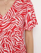 melya by melody Rochie Mini Roșu-Bej din viscoză cu dungi abstracte Ethikala