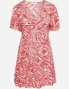 melya by melody Rochie Mini Roșu-Bej din viscoză cu dungi abstracte Ethikala