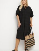 melya by melody Rochie Neagră De Bumbac Oversize cu Șnur la Gât Tolanea