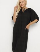 melya by melody Rochie Neagră De Bumbac Oversize cu Șnur la Gât Tolanea
